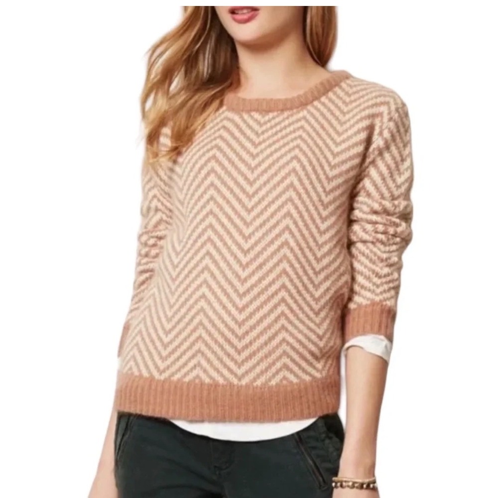 Ganni Anthropologie Programme Candy Floss Chevron Knit Sweater Tan Cream M